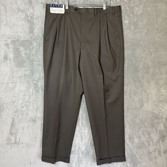 NWT Polo Ralph Lauren Dress Pants Mens 38x32 (Inseam 31) Taupe Pleated Cuffed - Picture 1 of 9